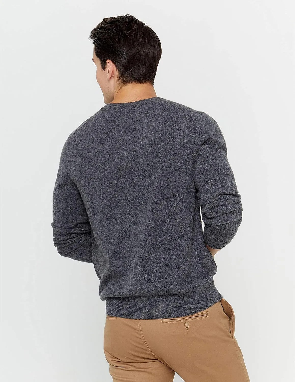 State Cashmere Men's Essential V-Neck Sweater 100% Pure Cashmere Classic Long Sleeve Pullover
