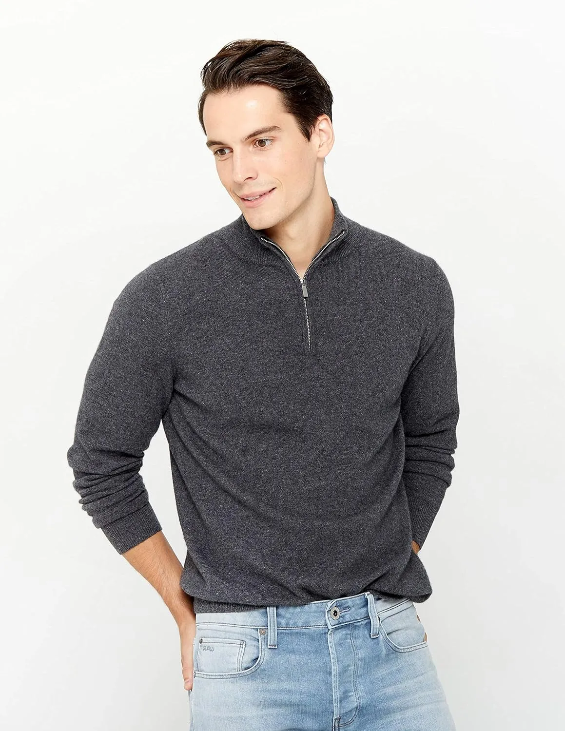 State Cashmere Men's Half Zip Mock Neck Sweater 100% Pure Cashmere Polo Neck Pullover