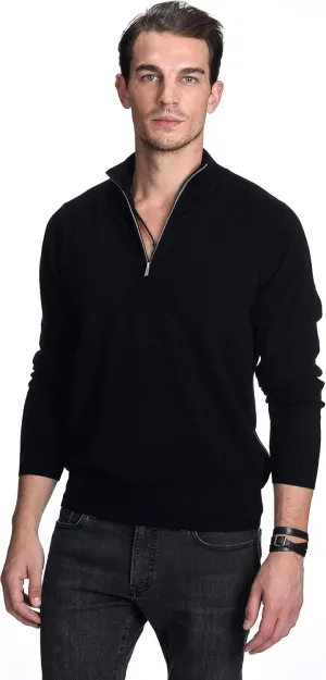 State Cashmere Men's Half Zip Mock Neck Sweater 100% Pure Cashmere Polo Neck Pullover