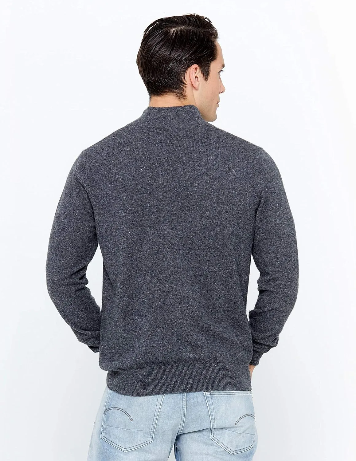 State Cashmere Men's Half Zip Mock Neck Sweater 100% Pure Cashmere Polo Neck Pullover