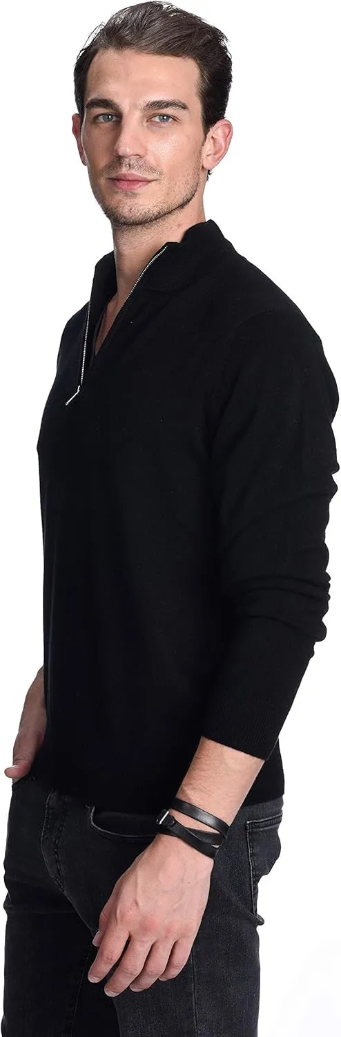 State Cashmere Men's Half Zip Mock Neck Sweater 100% Pure Cashmere Polo Neck Pullover