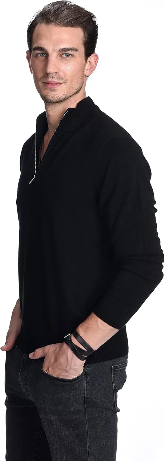 State Cashmere Men's Half Zip Mock Neck Sweater 100% Pure Cashmere Polo Neck Pullover