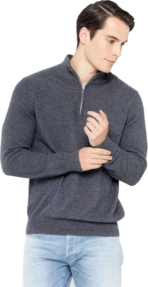 State Cashmere Men's Half Zip Mock Neck Sweater 100% Pure Cashmere Polo Neck Pullover