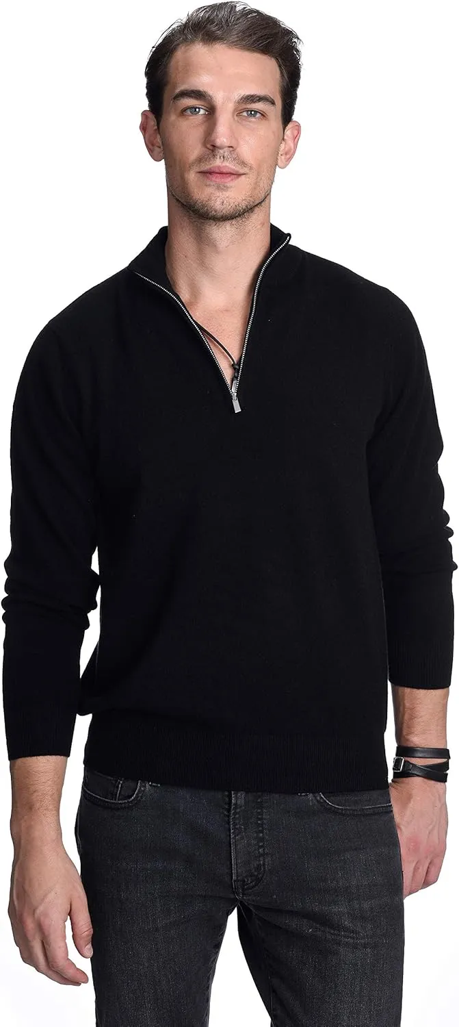 State Cashmere Men's Half Zip Mock Neck Sweater 100% Pure Cashmere Polo Neck Pullover