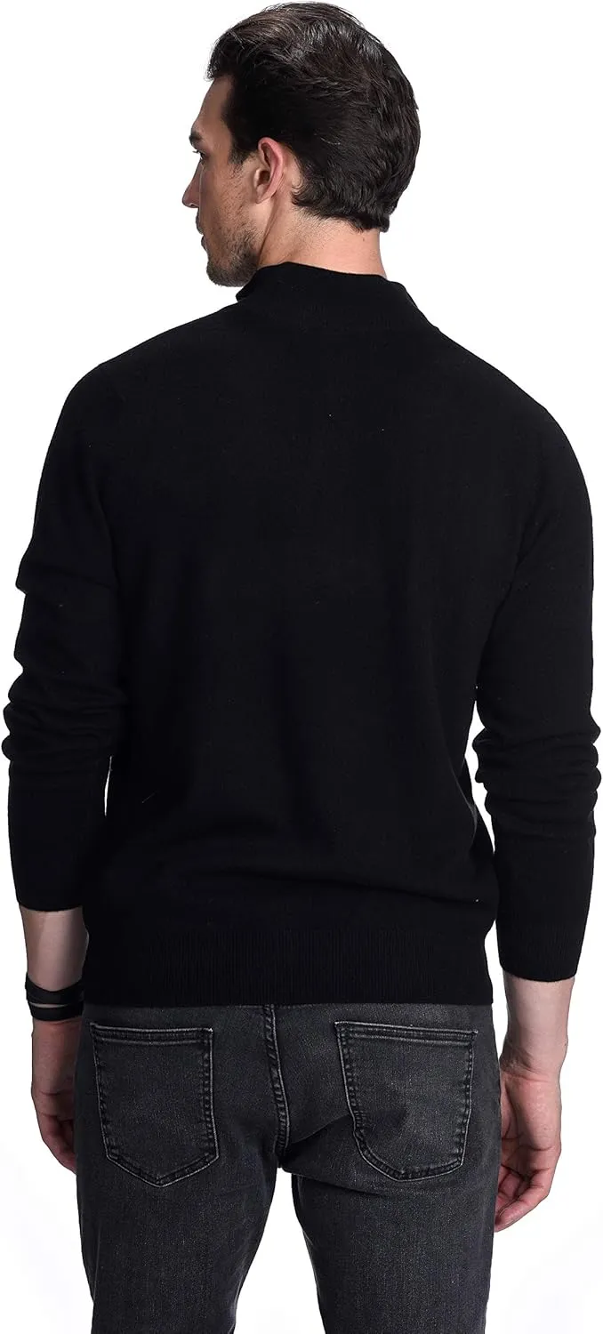 State Cashmere Men's Half Zip Mock Neck Sweater 100% Pure Cashmere Polo Neck Pullover