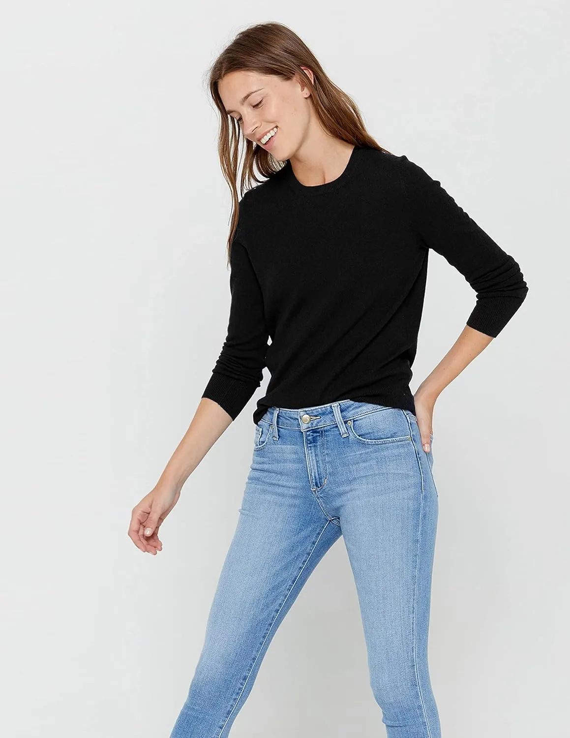 State Cashmere Women’s Essential Crewneck Sweater 100% Pure Cashmere Classic Long Sleeve Pullover