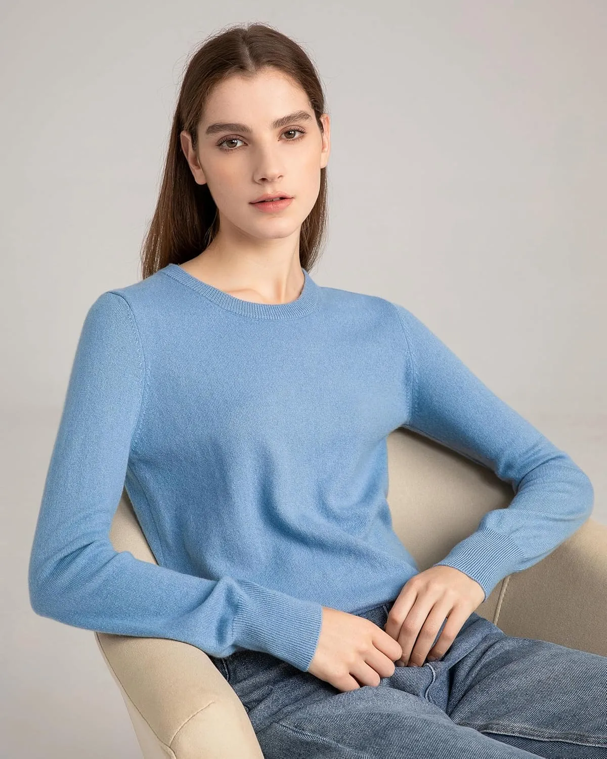 State Cashmere Women’s Essential Crewneck Sweater 100% Pure Cashmere Classic Long Sleeve Pullover