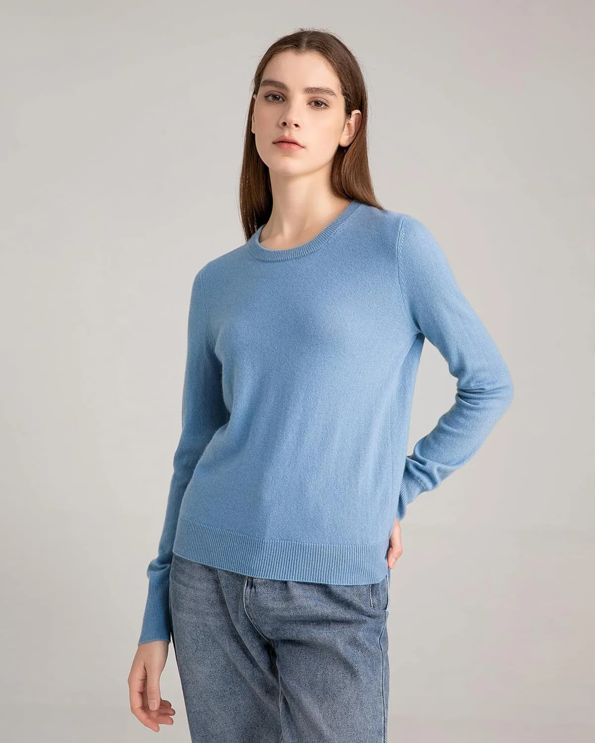 State Cashmere Women’s Essential Crewneck Sweater 100% Pure Cashmere Classic Long Sleeve Pullover
