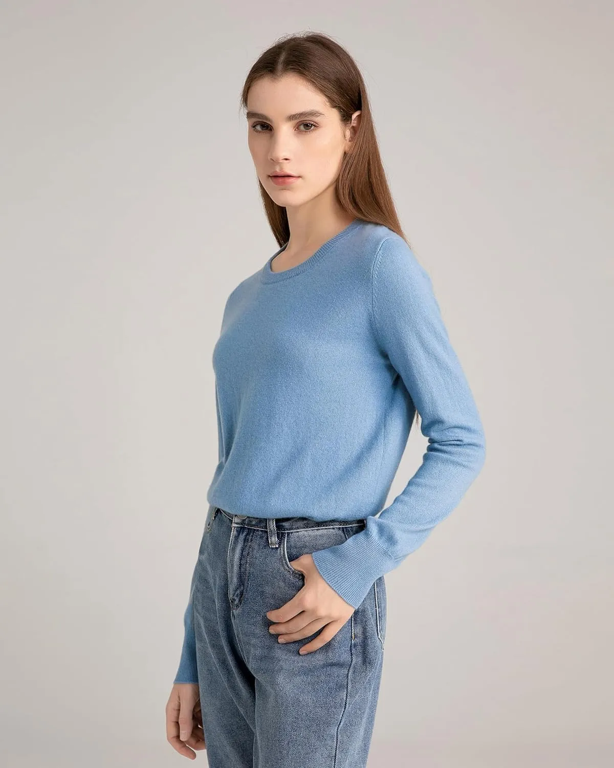 State Cashmere Women’s Essential Crewneck Sweater 100% Pure Cashmere Classic Long Sleeve Pullover