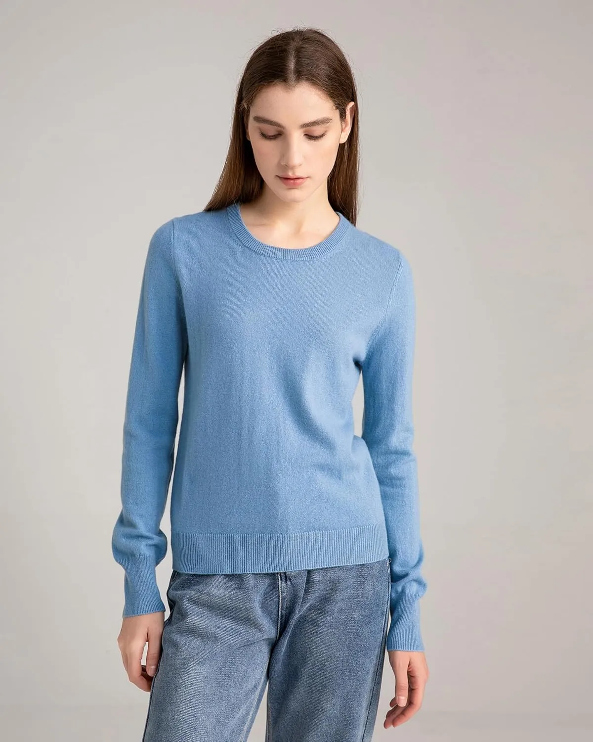 State Cashmere Women’s Essential Crewneck Sweater 100% Pure Cashmere Classic Long Sleeve Pullover
