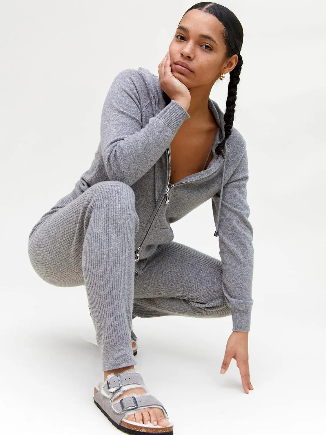 State Cashmere Women’s Loungewear Set 100% Pure Cashmere Ribbed Sweater and Jogger Pants (Tops and Bottoms Sold Separately)