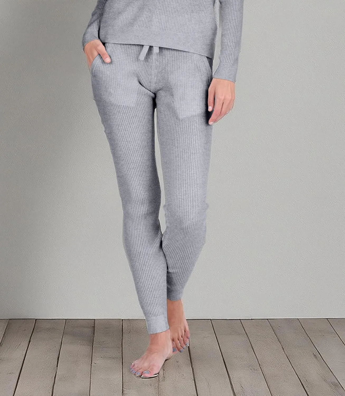 State Cashmere Women’s Loungewear Set 100% Pure Cashmere Ribbed Sweater and Jogger Pants (Tops and Bottoms Sold Separately)