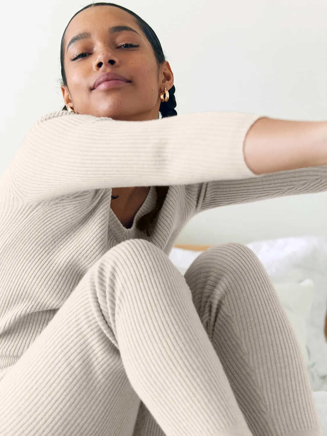 State Cashmere Women’s Loungewear Set 100% Pure Cashmere Ribbed Sweater and Jogger Pants (Tops and Bottoms Sold Separately)