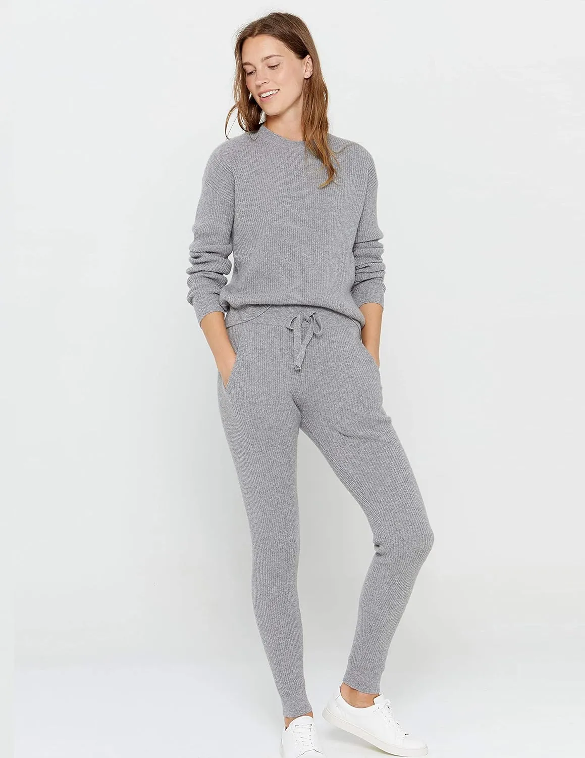 State Cashmere Women’s Loungewear Set 100% Pure Cashmere Ribbed Sweater and Jogger Pants (Tops and Bottoms Sold Separately)