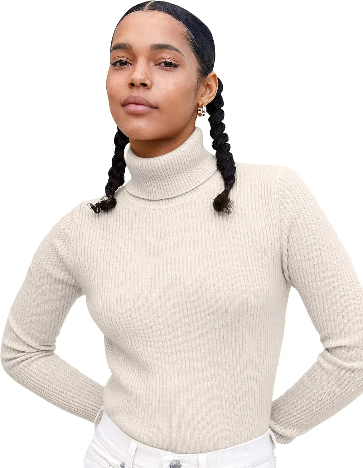 State Cashmere Women’s Ribbed Turtleneck Sweater 100% Pure Cashmere Classic Long Sleeve Pullover