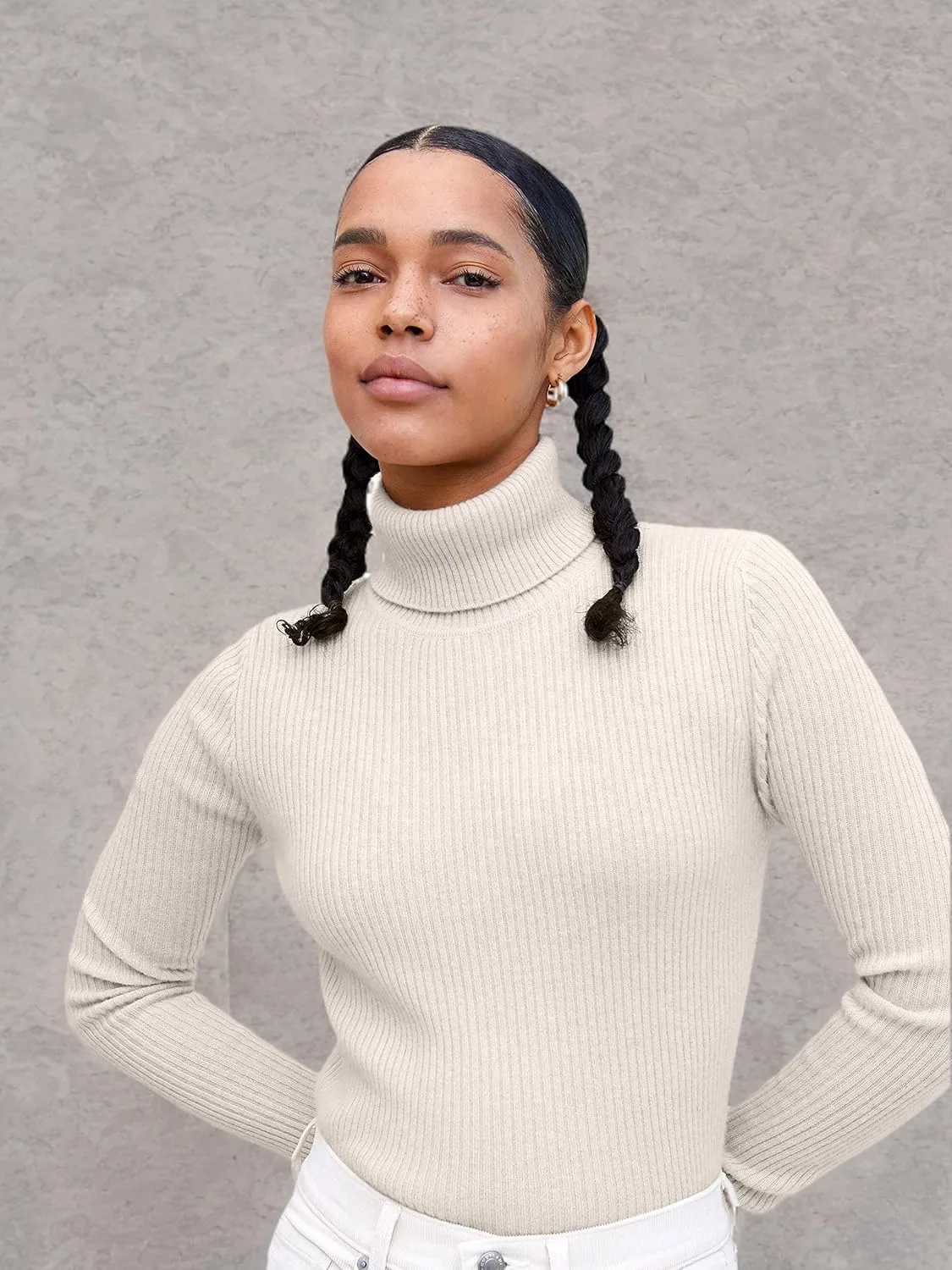 State Cashmere Women’s Ribbed Turtleneck Sweater 100% Pure Cashmere Classic Long Sleeve Pullover