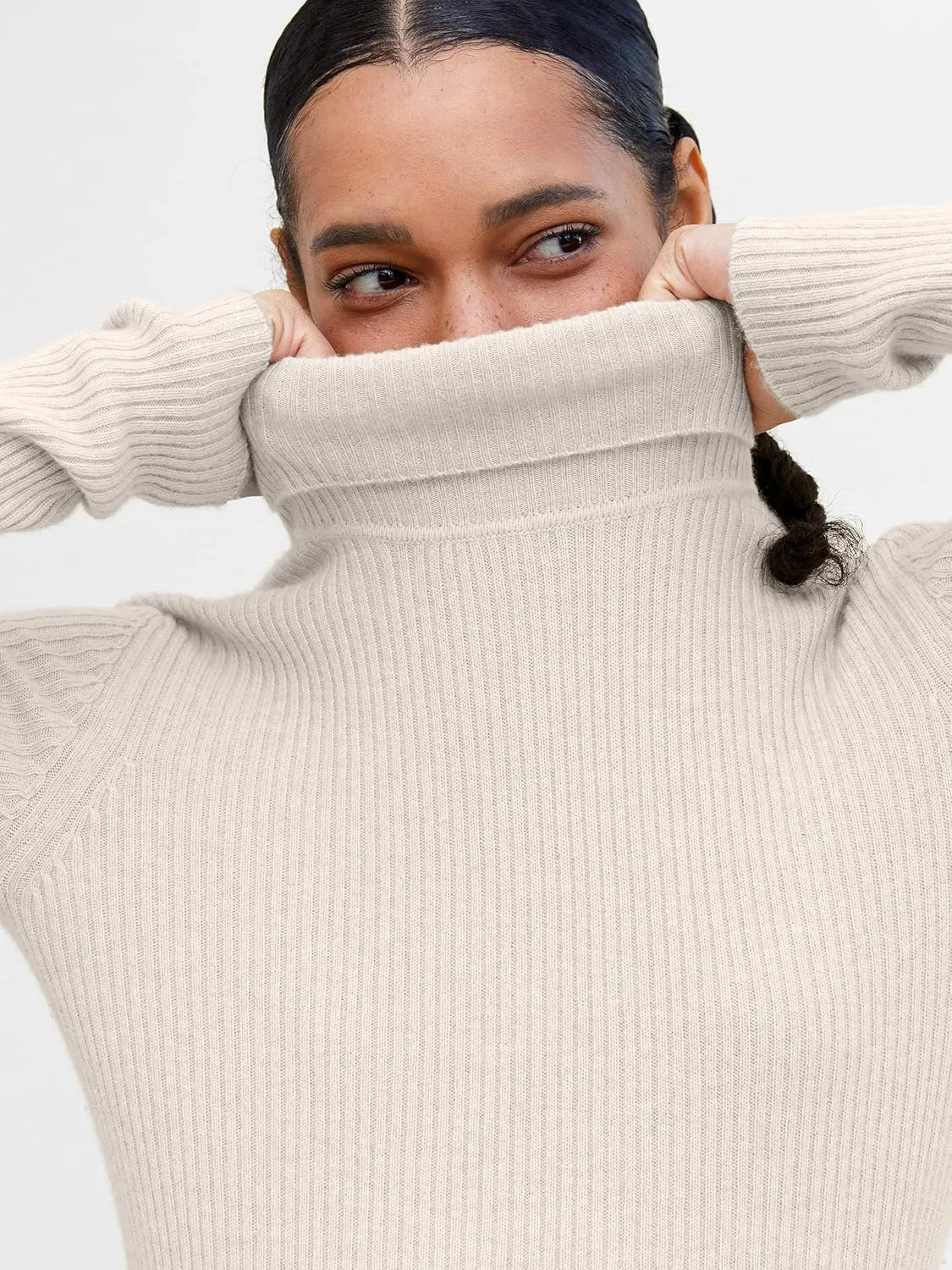 State Cashmere Women’s Ribbed Turtleneck Sweater 100% Pure Cashmere Classic Long Sleeve Pullover