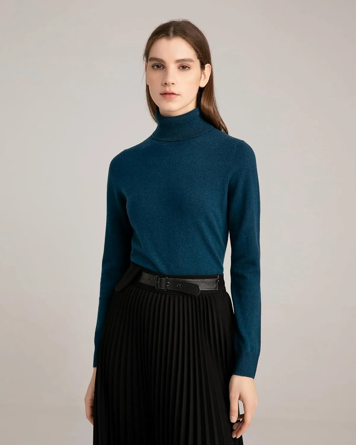 State Fusio Women’s Ribbed Turtleneck Sweater 100% Merino Wool Classic Long Sleeve High Neck Pullover