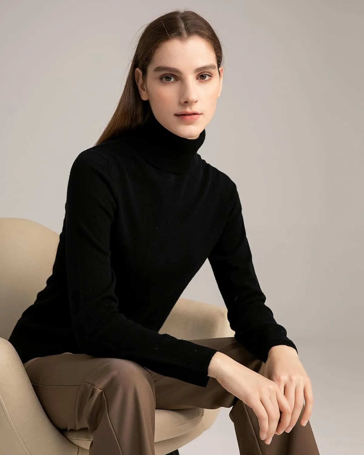 State Fusio Women’s Ribbed Turtleneck Sweater 100% Merino Wool Classic Long Sleeve High Neck Pullover