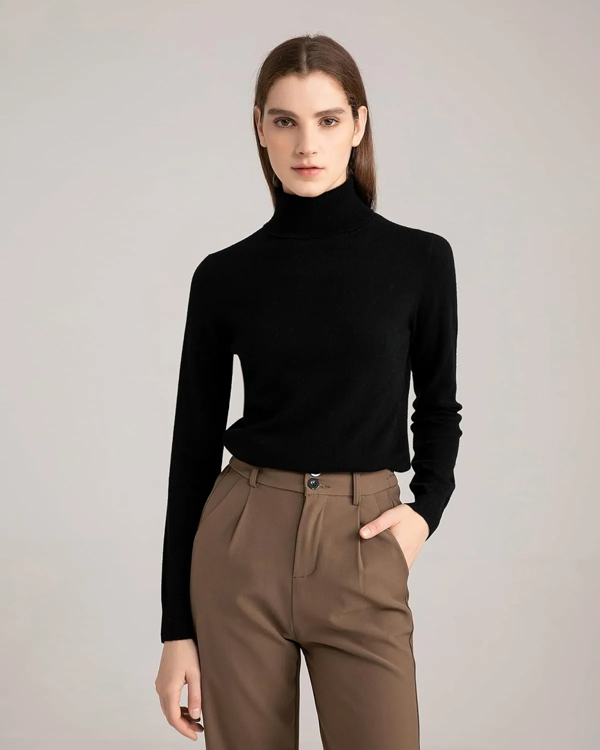 State Fusio Women’s Ribbed Turtleneck Sweater 100% Merino Wool Classic Long Sleeve High Neck Pullover