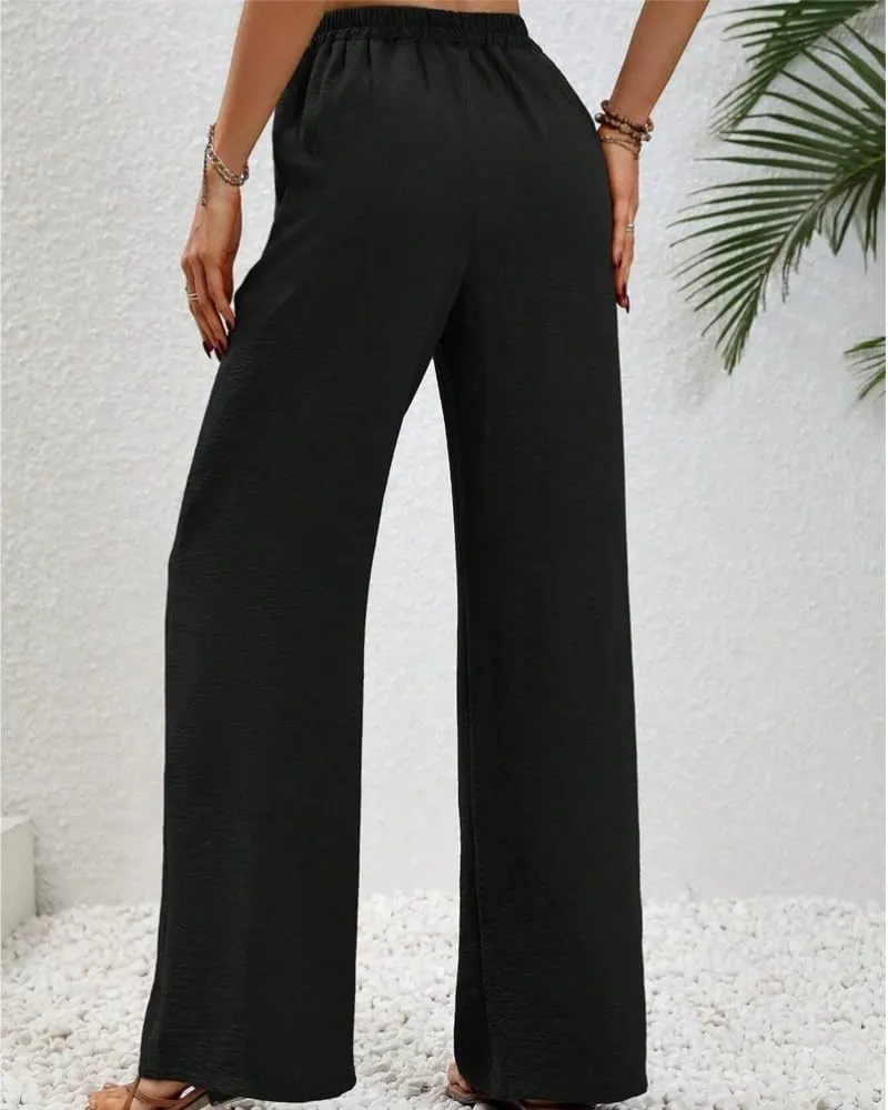 Sulozom Womens Wide Leg Pants High Waisted Flowy Palazzo Work Casuals Lounge Boho Beach Pants with Pockets