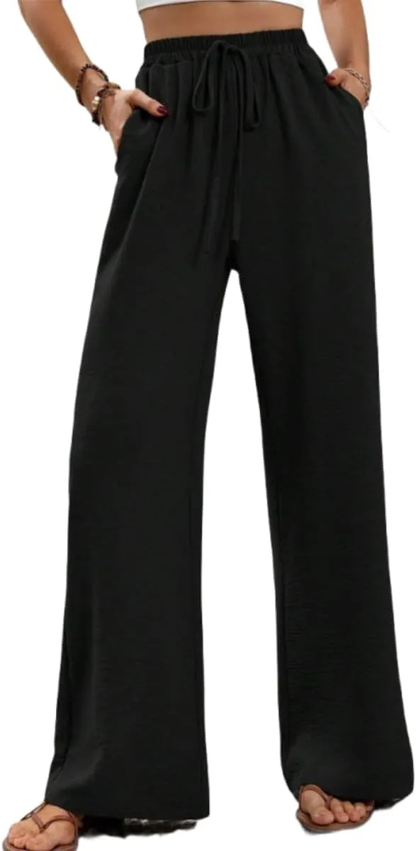 Sulozom Womens Wide Leg Pants High Waisted Flowy Palazzo Work Casuals Lounge Boho Beach Pants with Pockets