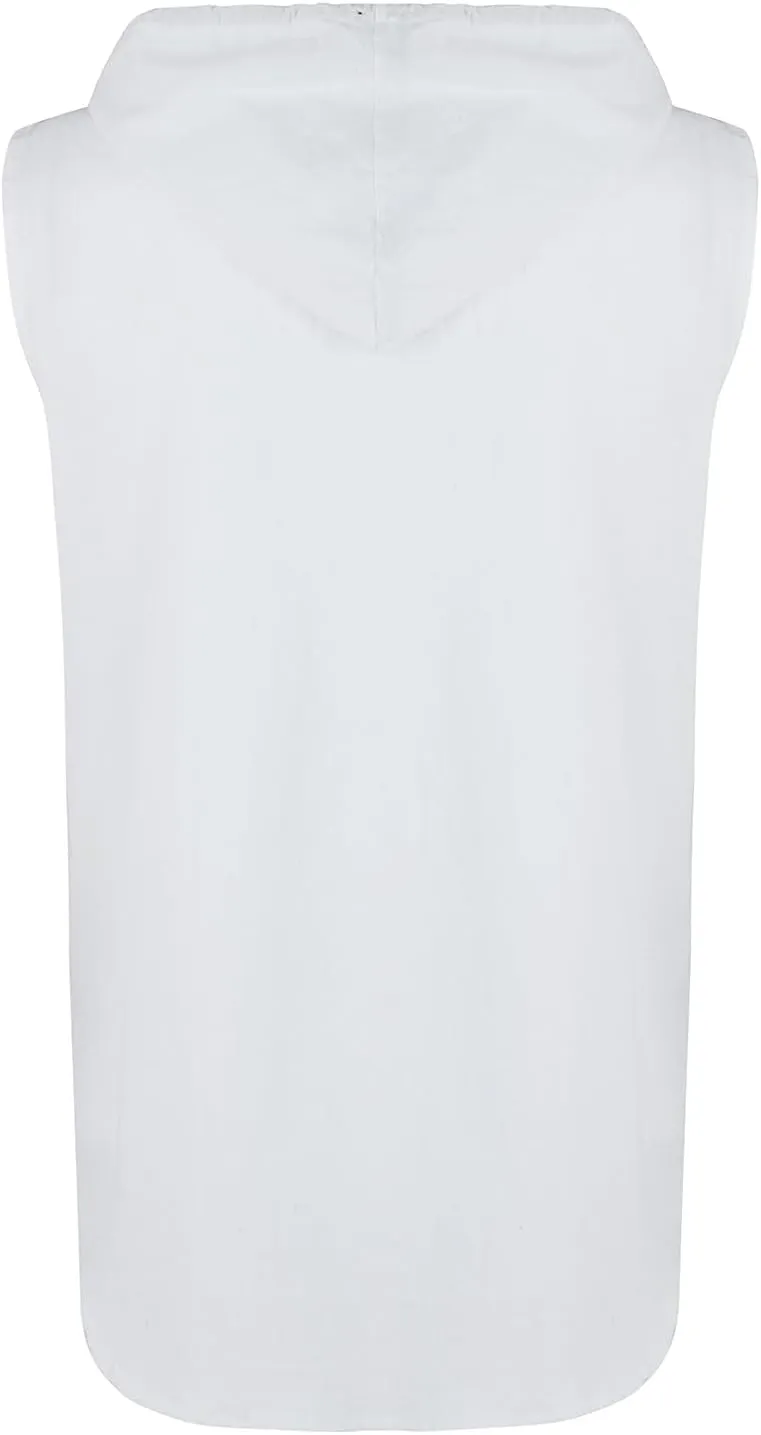 Summer Men's Casual V-Neck Sleeveless Shirt Fashion Solid Hooded Tops Breathable Loose Tank Top Big and Tall Shirts