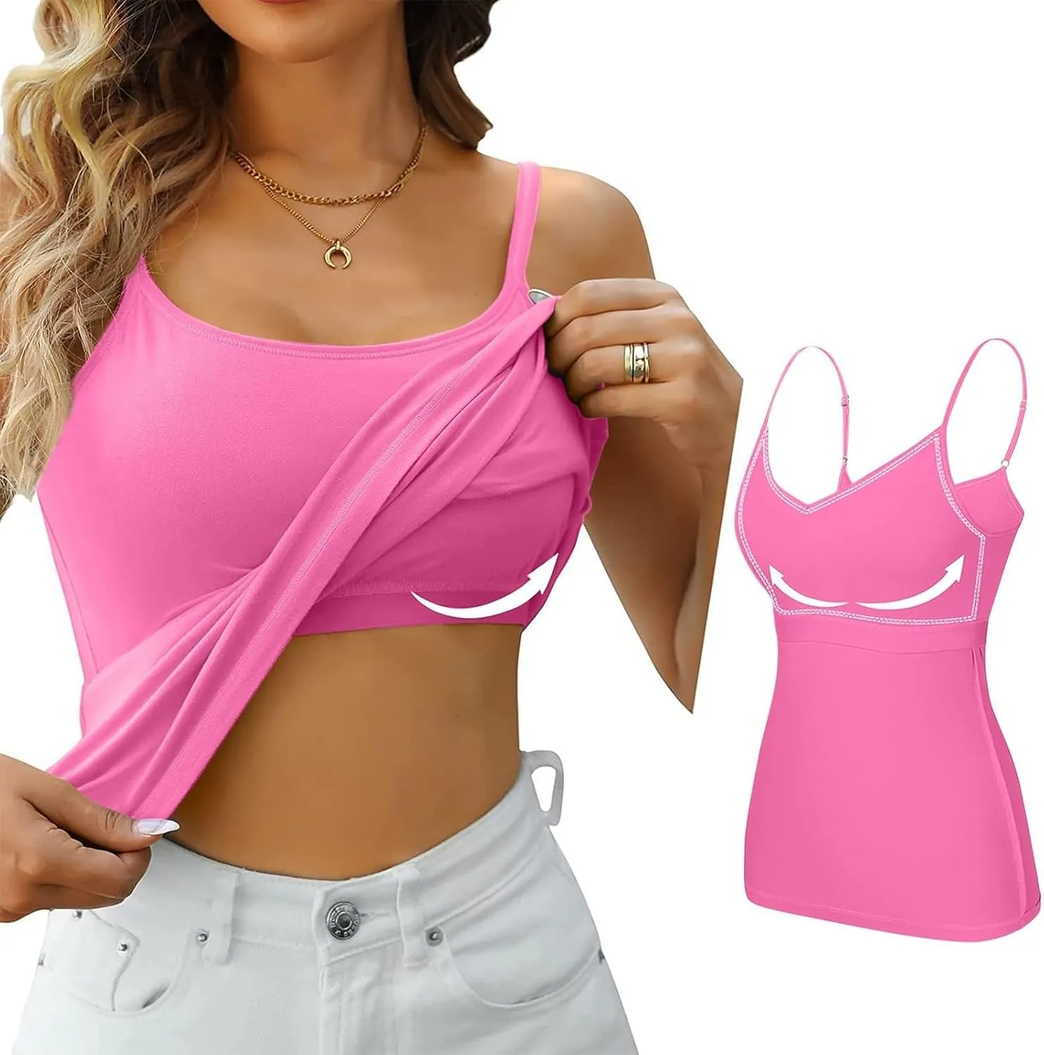 Summer Sexy Camisole Top for Women Pad Bra One Undershirt Womens Tank Tops Camisole Top for Women Built in Bra
