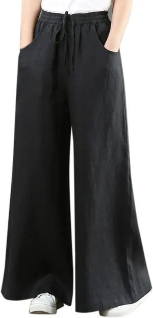 Summer Women's Casual Cotton Linen Baggy Pants with Elastic Waist Fashion Plus Size Relax Fit Lantern Trousers