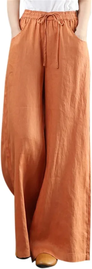 Summer Women's Casual Cotton Linen Baggy Pants with Elastic Waist Fashion Plus Size Relax Fit Lantern Trousers