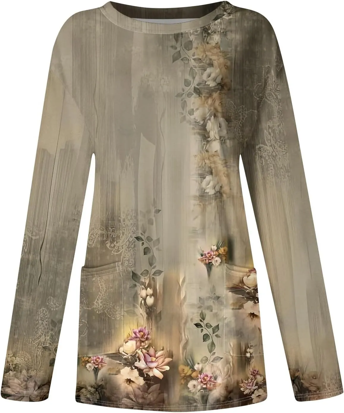 T-Shirt Women Fall Tunic Tops Plus Size Work Blouses Long Sleeve Winter Casual Tops Crew Neck Sweatshirts with Pockets