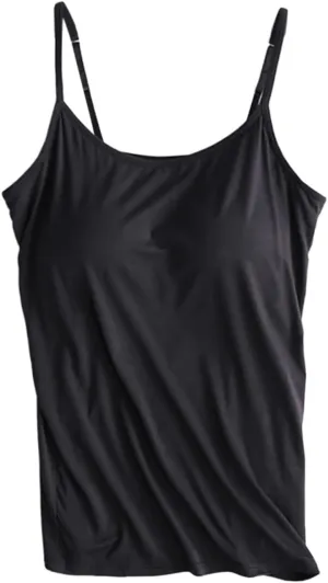 Tank Top for Women with Built-in Padded Bra Adjustable Wide Strap Camisole Cotton Undershirts Yoga Cami Shirts