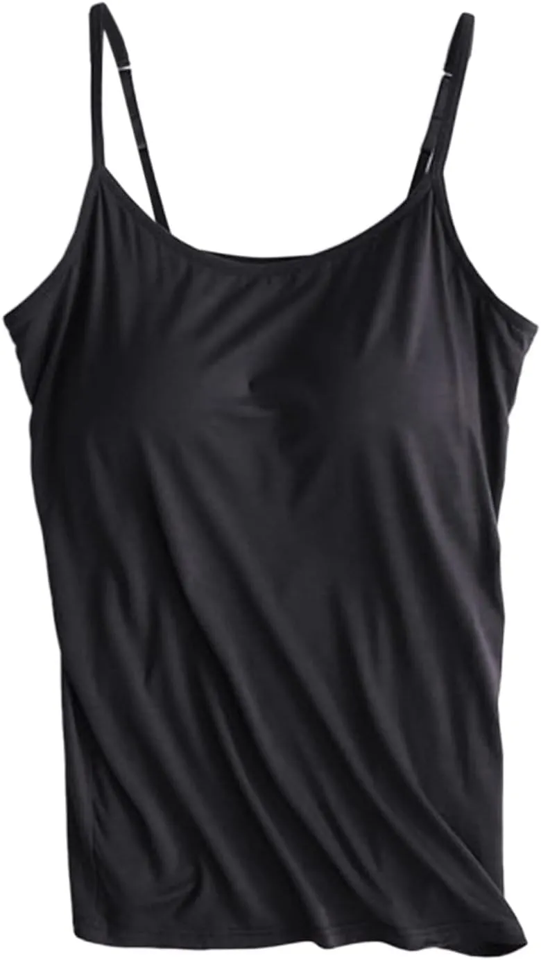 Tank Top for Women with Built-in Padded Bra Adjustable Wide Strap Camisole Cotton Undershirts Yoga Cami Shirts