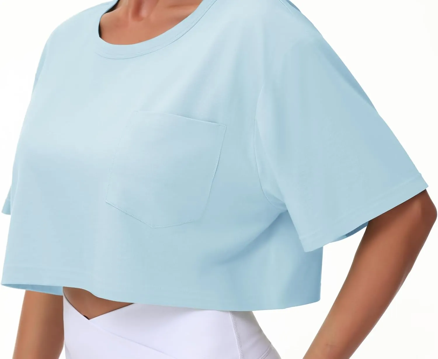 THE GYM PEOPLE Women's Workout Crop Tops Short Sleeve Boxy Oversized T-Shirts with Pockets