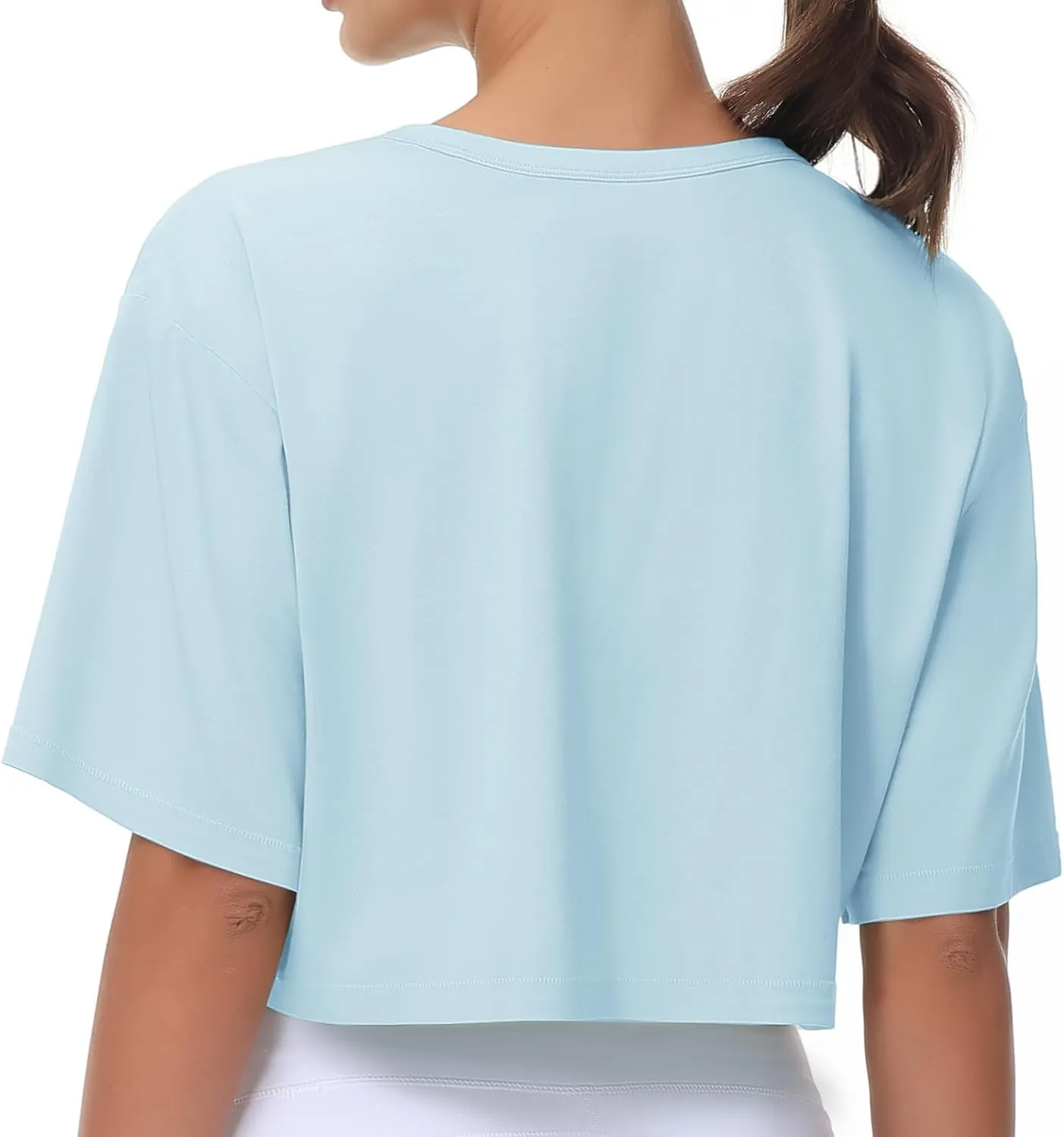 THE GYM PEOPLE Women's Workout Crop Tops Short Sleeve Boxy Oversized T-Shirts with Pockets