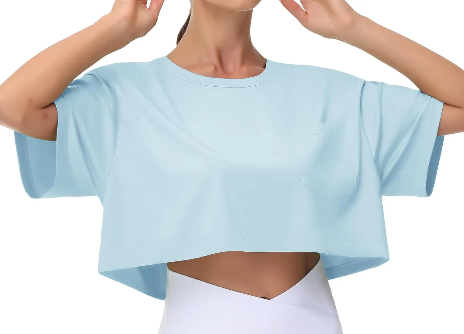 THE GYM PEOPLE Women's Workout Crop Tops Short Sleeve Boxy Oversized T-Shirts with Pockets