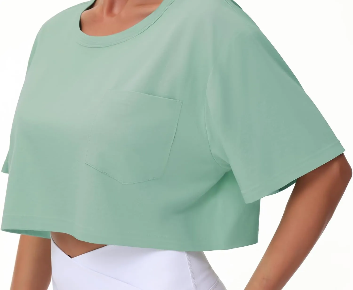 THE GYM PEOPLE Women's Workout Crop Tops Short Sleeve Boxy Oversized T-Shirts with Pockets