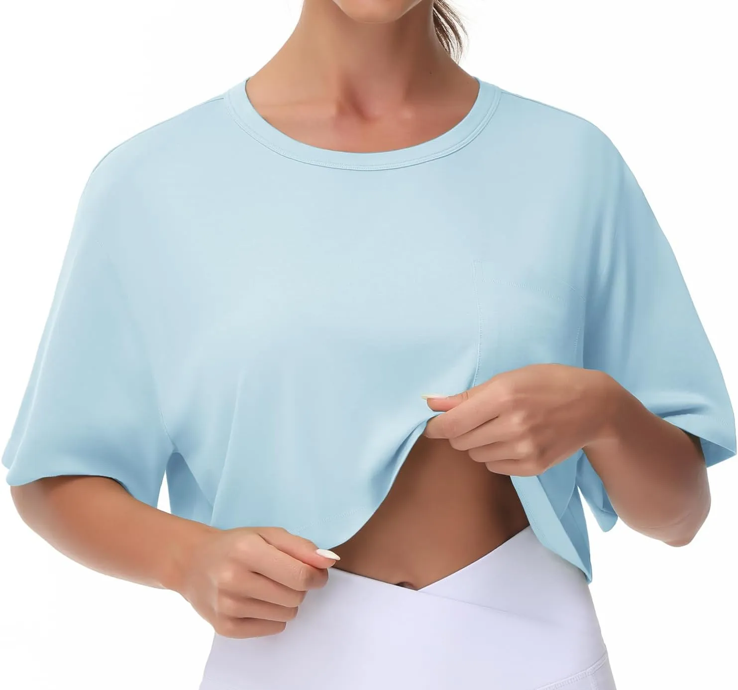 THE GYM PEOPLE Women's Workout Crop Tops Short Sleeve Boxy Oversized T-Shirts with Pockets