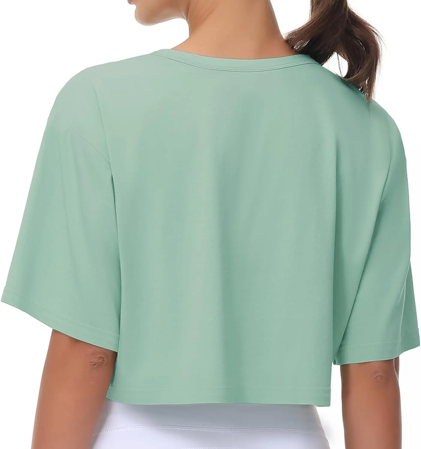 THE GYM PEOPLE Women's Workout Crop Tops Short Sleeve Boxy Oversized T-Shirts with Pockets