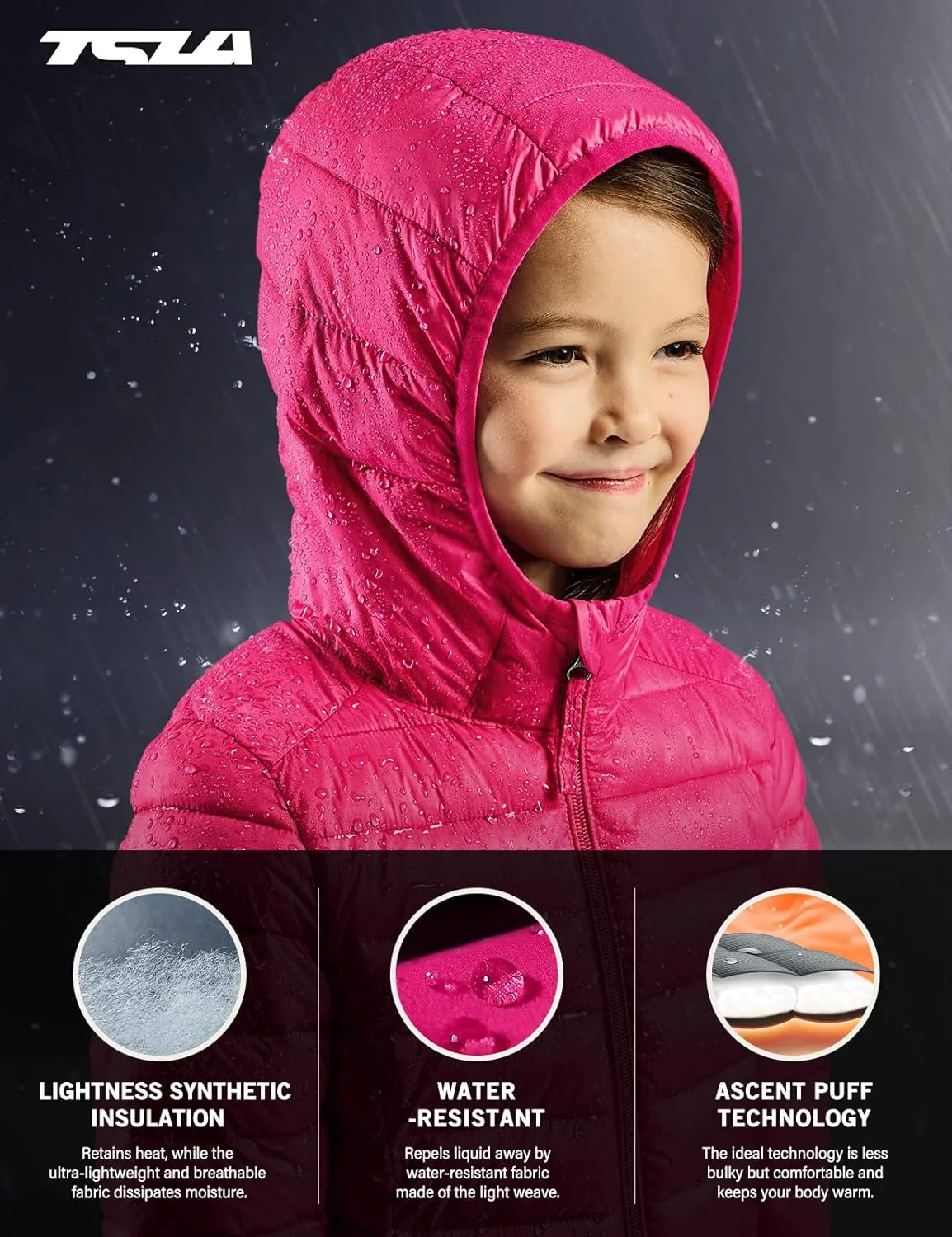 TSLA Kid's & Boy's and Girl's Packable Hooded Puffer Jacket, Lightweight Water-Resistant Zip Up Hoodie Jacket Coat