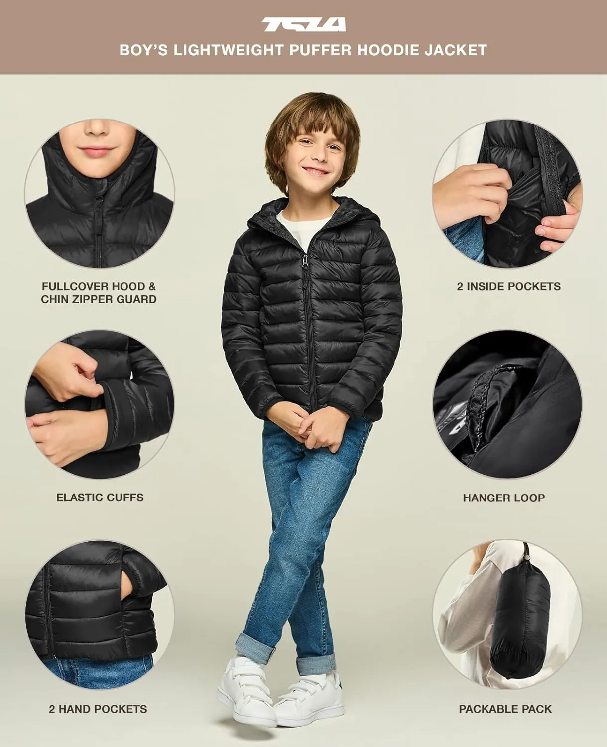 TSLA Kid's & Boy's and Girl's Packable Hooded Puffer Jacket, Lightweight Water-Resistant Zip Up Hoodie Jacket Coat