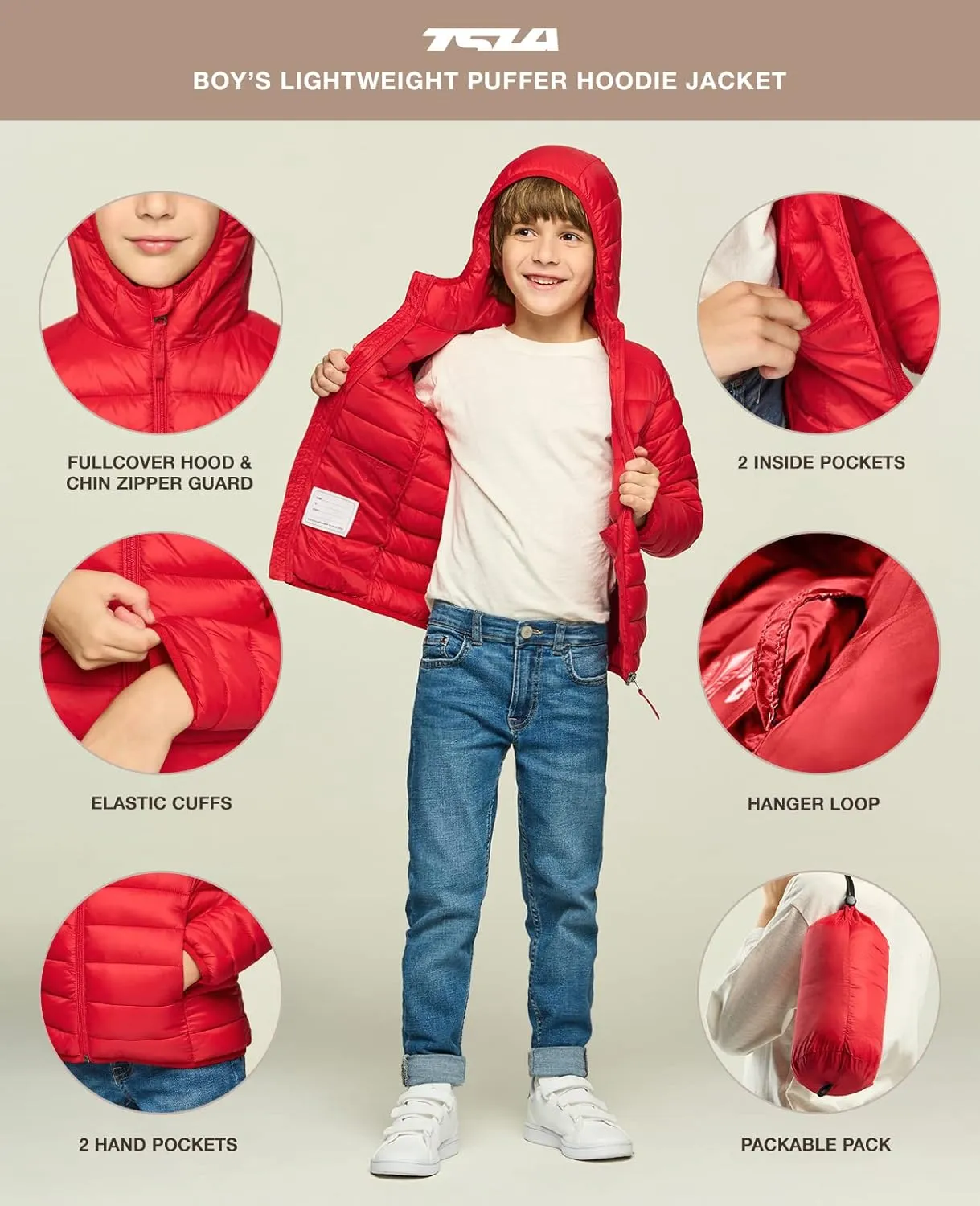 TSLA Kid's & Boy's and Girl's Packable Hooded Puffer Jacket, Lightweight Water-Resistant Zip Up Hoodie Jacket Coat