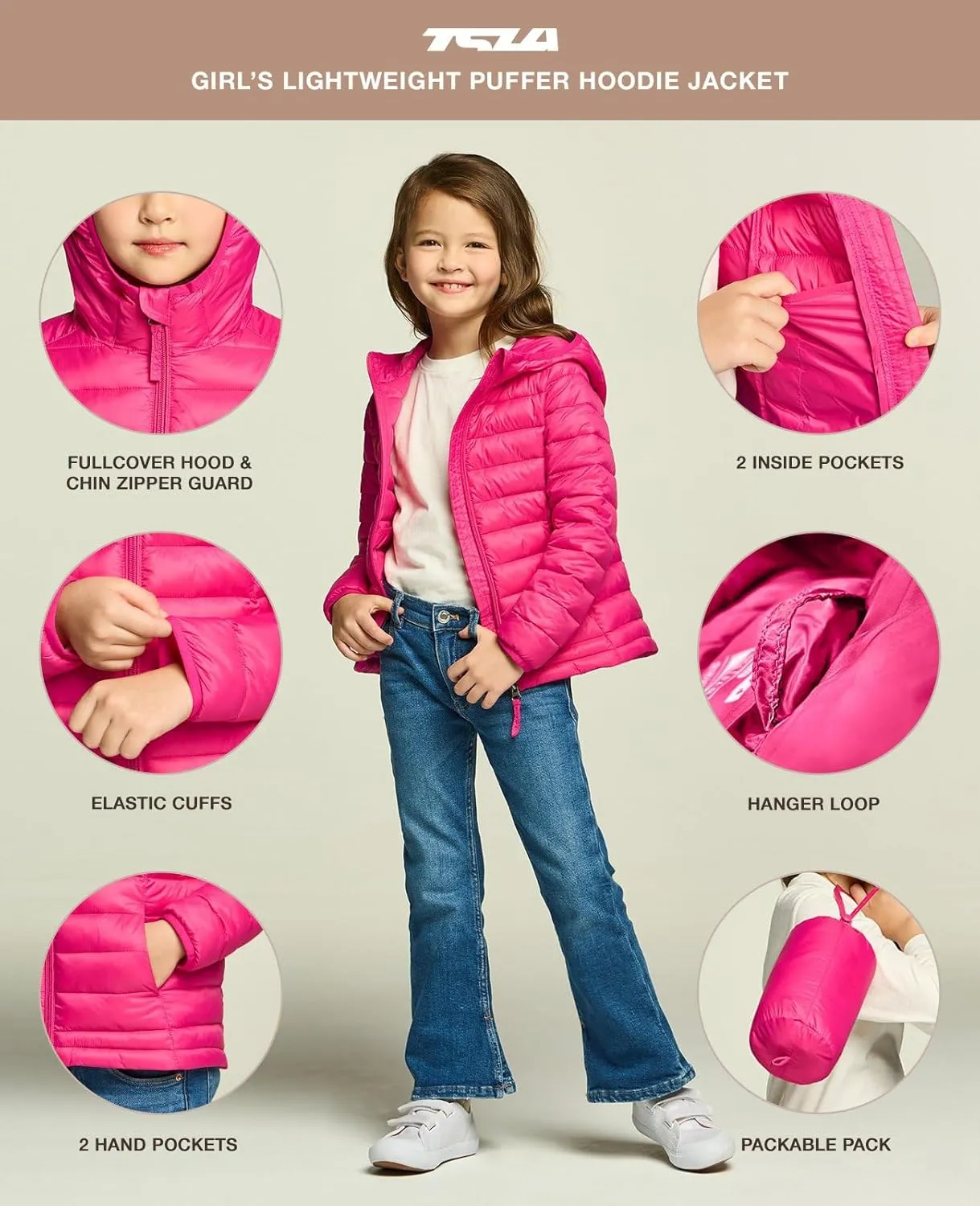 TSLA Kid's & Boy's and Girl's Packable Hooded Puffer Jacket, Lightweight Water-Resistant Zip Up Hoodie Jacket Coat