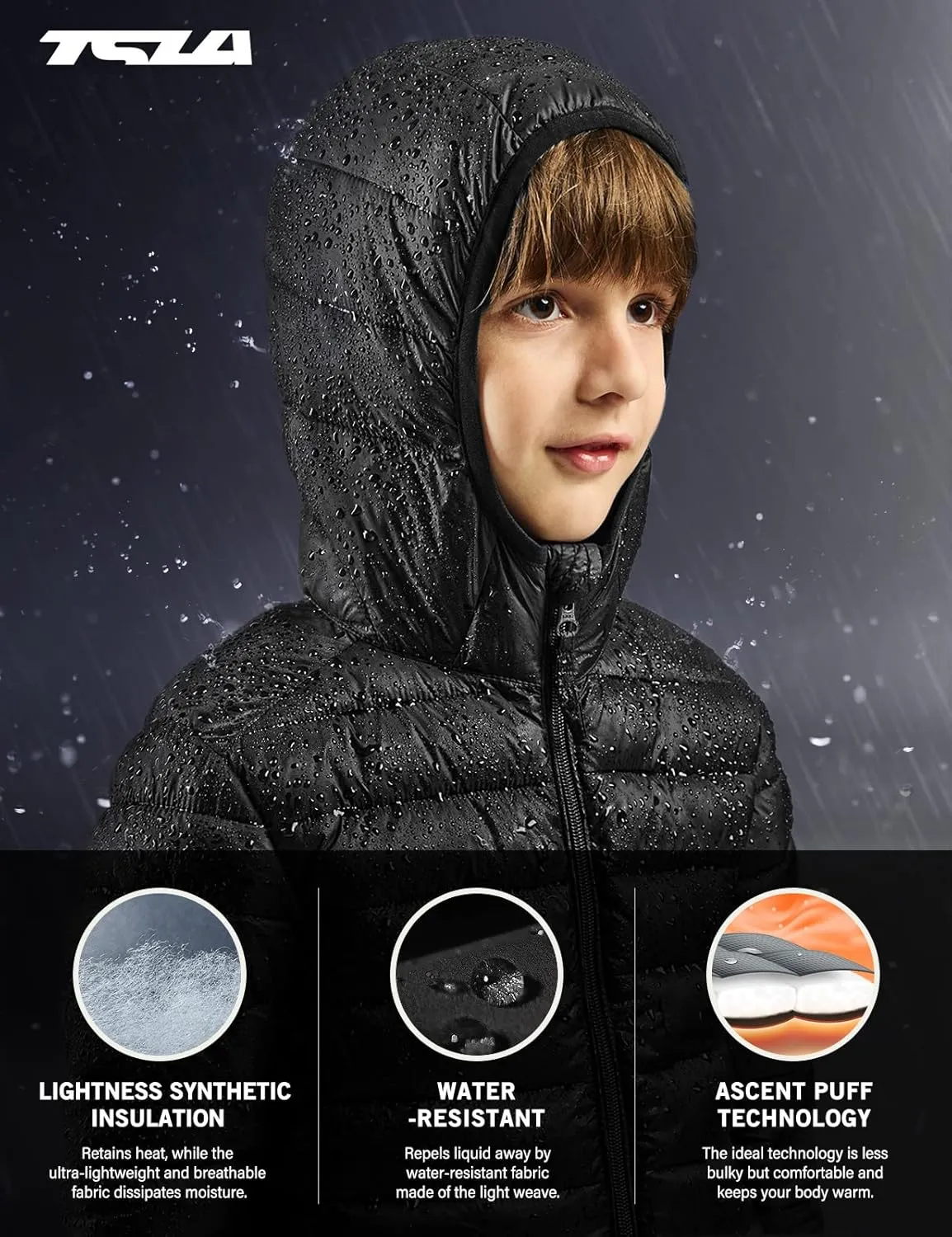 TSLA Kid's & Boy's and Girl's Packable Hooded Puffer Jacket, Lightweight Water-Resistant Zip Up Hoodie Jacket Coat