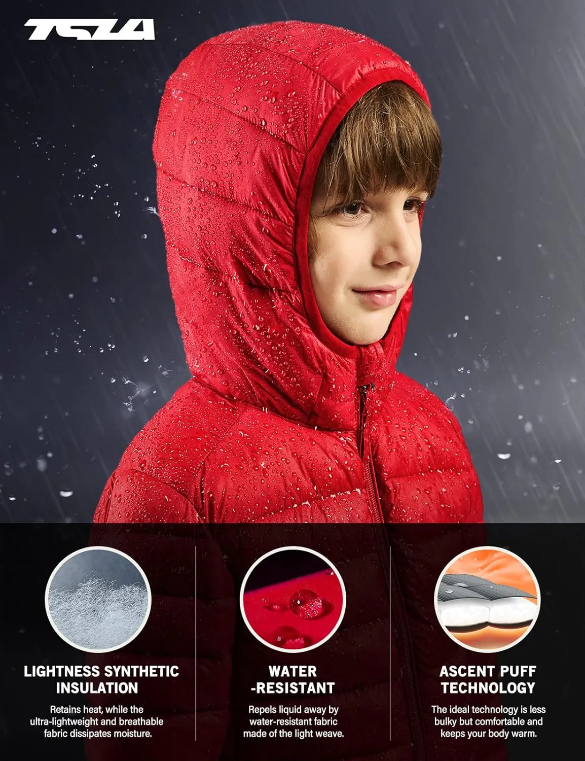 TSLA Kid's & Boy's and Girl's Packable Hooded Puffer Jacket, Lightweight Water-Resistant Zip Up Hoodie Jacket Coat