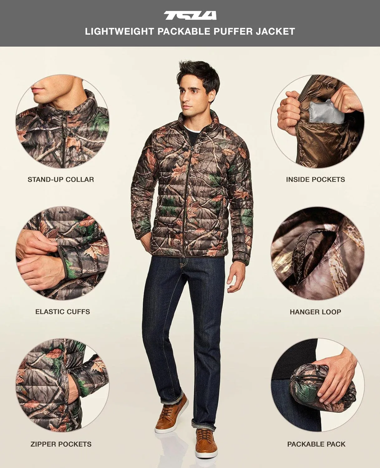 TSLA Men's Lightweight Packable Accent Puffer Jacket, Water-Resistant Winter Jackets