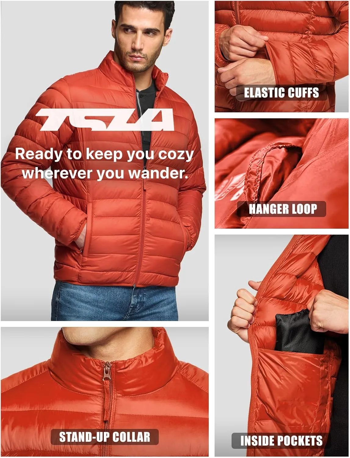 TSLA Men's Lightweight Packable Accent Puffer Jacket, Water-Resistant Winter Jackets