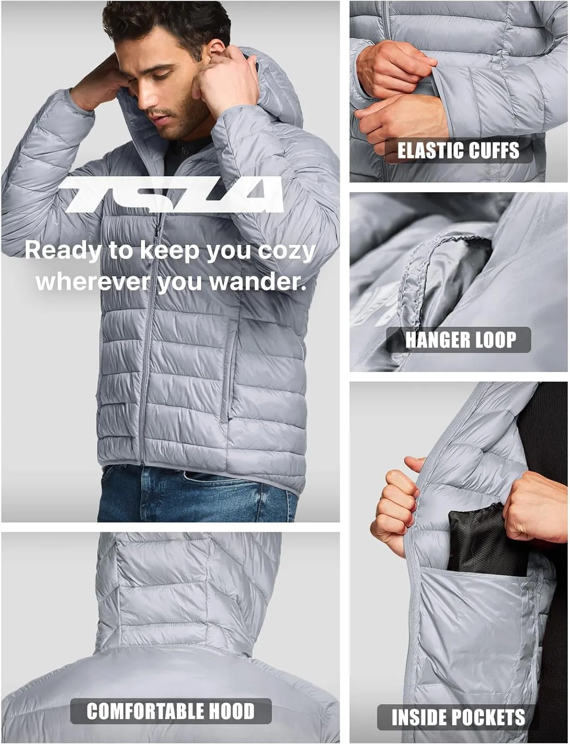 TSLA Men's Lightweight Packable Accent Puffer Jacket, Water-Resistant Winter Jackets