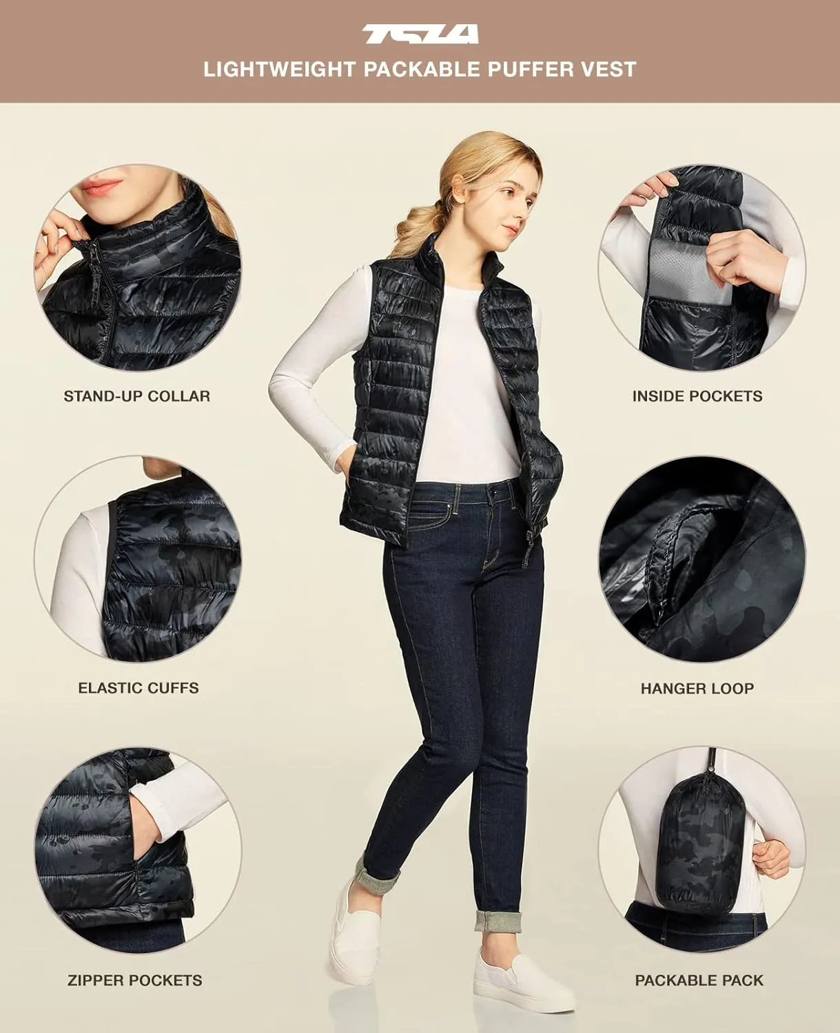 TSLA Women's Lightweight Packable Accent Puffer Jacket, Water-Resistant Winter Coat