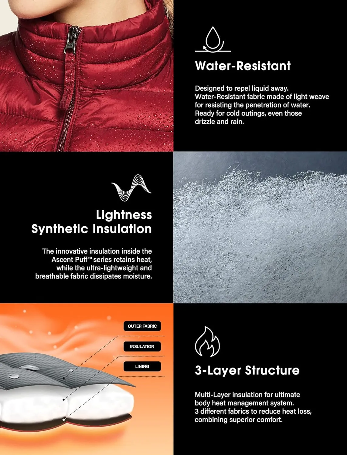 TSLA Women's Lightweight Packable Accent Puffer Jacket, Water-Resistant Winter Coat